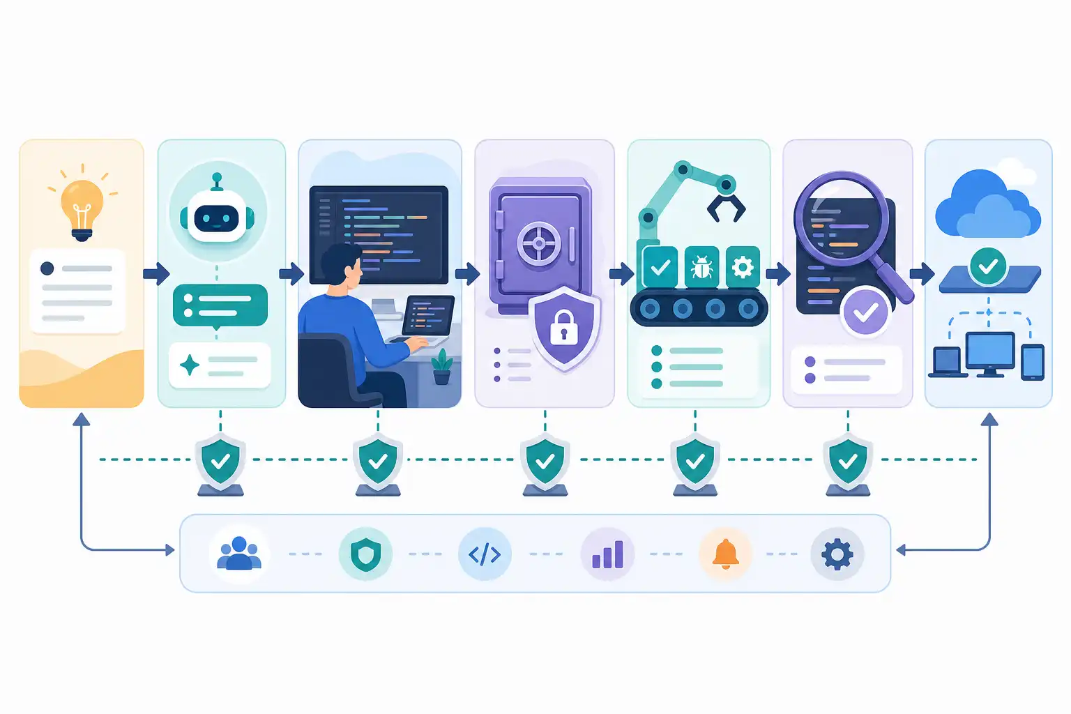 Infografik zu Vibe Coding im Unternehmen sicher einsetzen: Richtlinien, Tests und Code Reviews (KI-generiert)